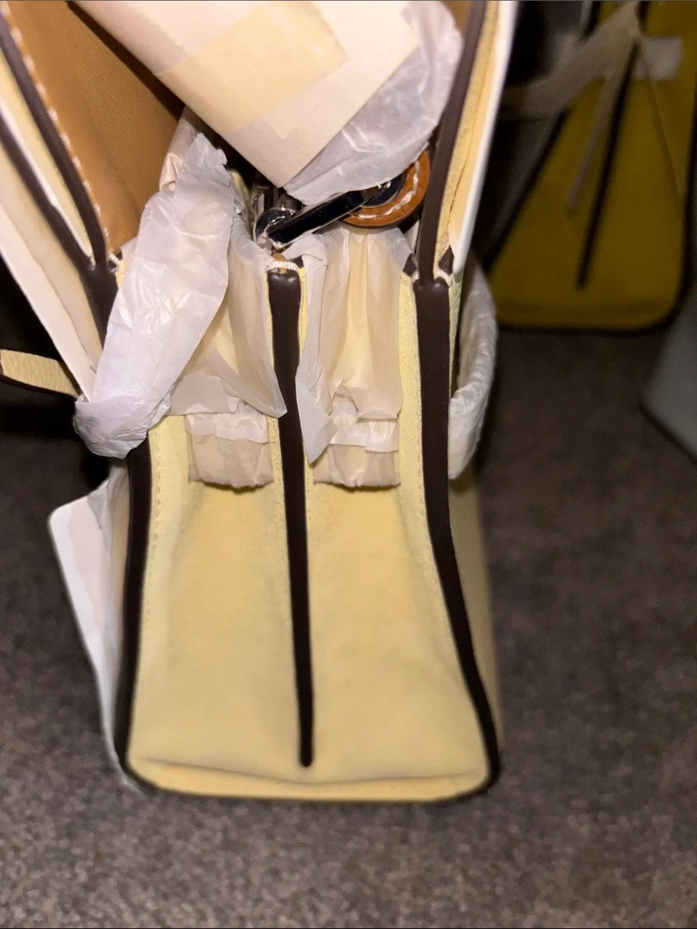 Tory Burch Lee Radzwill smPale Yellow Leather Top-Handle Satchel with Cream Trim - Picture 2 of 7